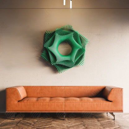 Arte de parede radial em madeira MDF, projectada com um design moderno.